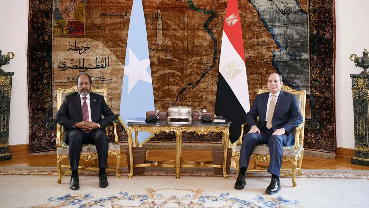 El presidente egipcio Abdel Fattah al-Sisi reunido con el presidente de Somalia, Hassan Sheikh Mohamud, en el Palacio Ittihadiya en El Cairo, el 21 de enero de 2024 - AFP / PRESIDENCIA EGIPCIA