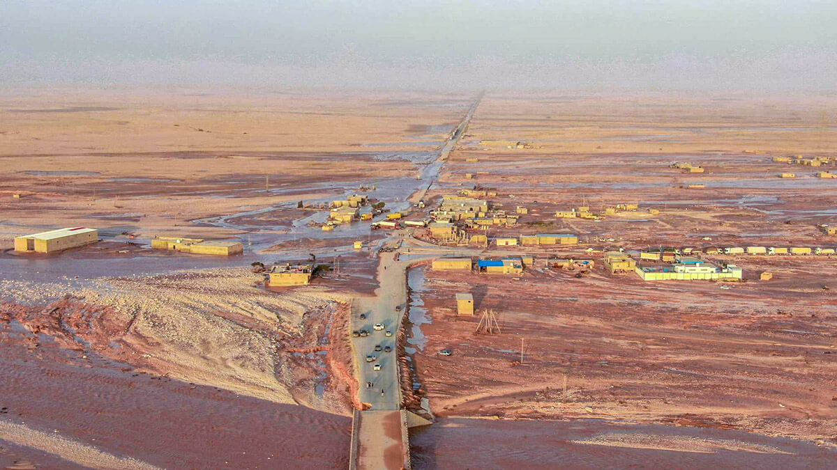 PHOTO/ Al-Hadath vía REUTERS - Vista general del agua de la inundación que cubre el área mientras una poderosa tormenta y fuertes lluvias azotaron Al-Mukhaili, Libia, el 11 de septiembre de 2023, en esta fotografía
