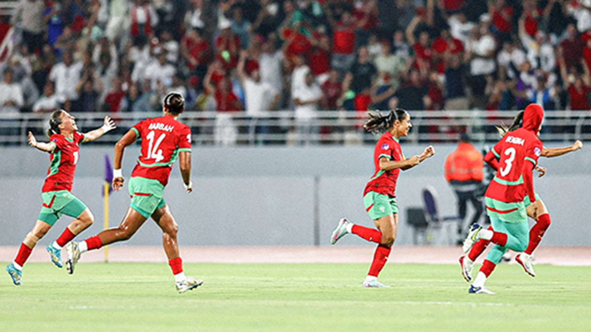Sanaa Mssoudy, jugadora de la selección de Marruecos, celebrando el tanto que les colocaba 2-0 en la final de la WAFCON contra Nigeria - PHOTO/WAFCON