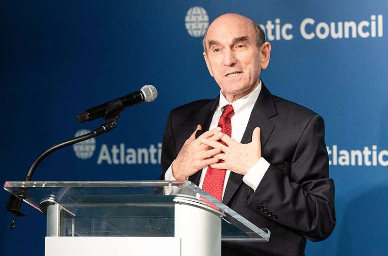 El Representante Especial de los Estados Unidos para Venezuela, Elliot Abrams, se dirige al Consejo Atlántico sobre el futuro de Venezuela en Washington, DC, el 25 de abril de 2019
