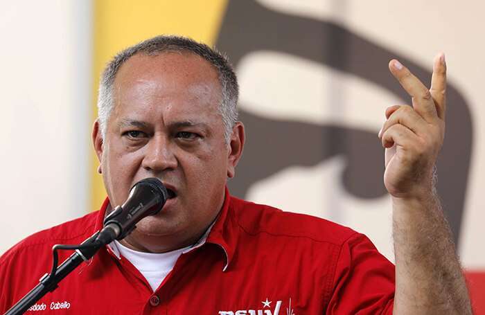 El presidente del Partido Socialista Diosdado Cabello da su conferencia de prensa semanal, en Catia La Mar, La Guaira, Venezuela, el lunes 19 de agosto de 2019