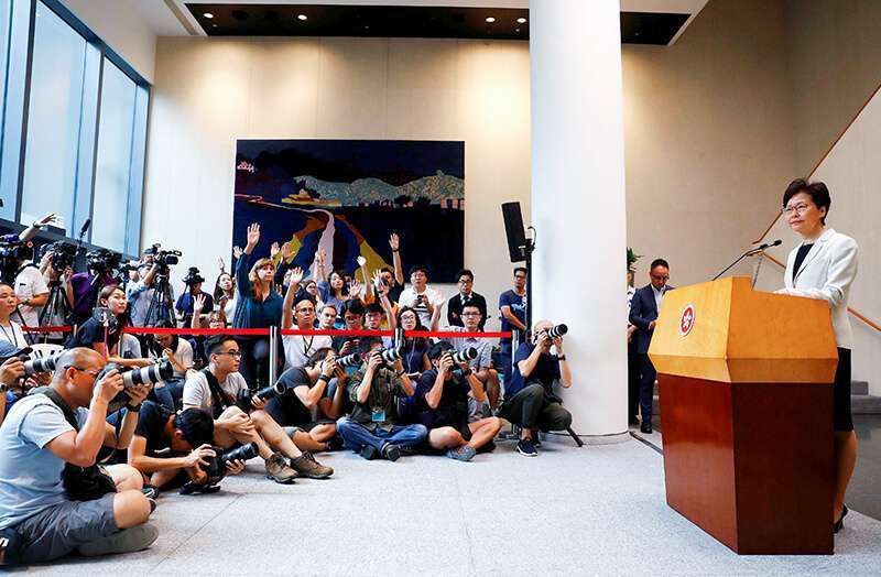 La directora general de Hong Kong, Carrie Lam, en una conferencia de prensa en Hong Kong, China, el 27 de agosto de 2019