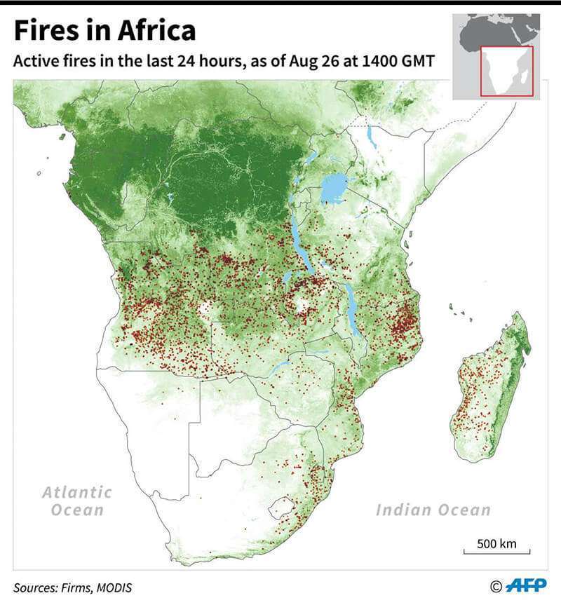 Incendios activos en África