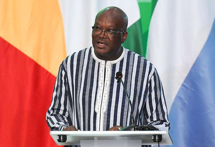 : El presidente de Burkina Faso, Roch Marc Christian Kabore, durante la ceremonia de apertura de la cumbre de seguridad del G5 de la CEDEAO en Uagadugú, el 14 de septiembre de 2019.