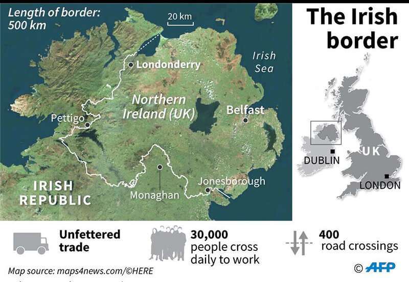 Mapa de Irlanda del Norte y la frontera con la República de Irlanda
