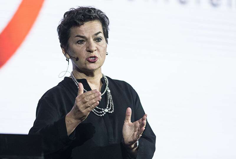 La costarricense Christiana Figueres habla durante la inauguración de la PreCOP25 en Heredia, Costa Rica, el 8 de octubre de 2019