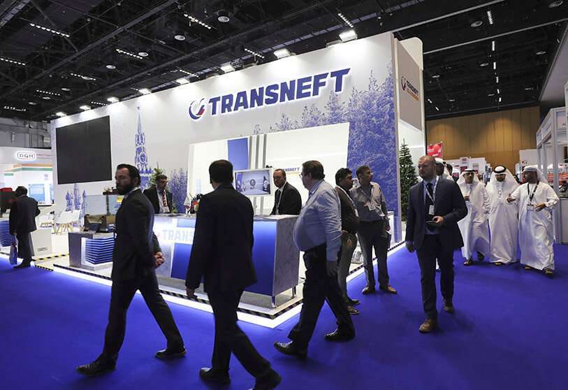 Stand de Transneft en la Abu Dhabi International Exhibition & Conference, ADIPEC, en Abu Dhabi, Emiratos Árabes Unidos, el martes 12 de noviembre de 2019.