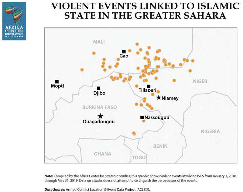 Mapa actividad terrorista Sahel