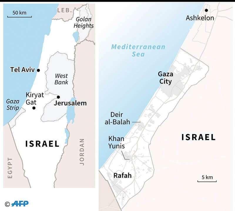 Mapa que muestra Israel y la Franja de Gaza.