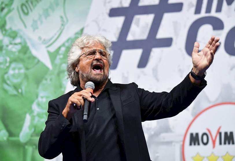 El fundador del Movimiento Cinco Estrellas (M5E), Beppe Grillo, en un mitin en el centro de Roma, el 2 de junio de 2018