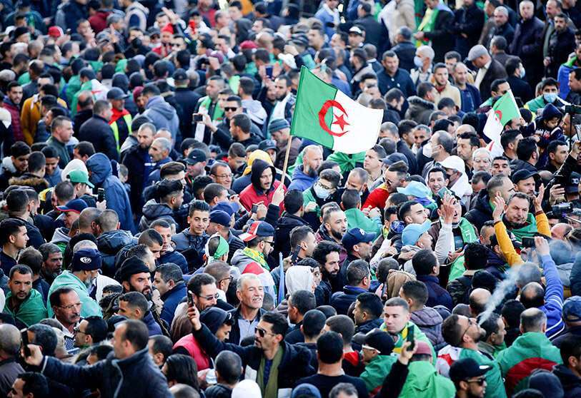 Manifestación en la ciudad norteña de Kherrata para celebrar algunas de las primeras protestas de Hirak el 16 de febrero de 2021, PHOTO/AFP