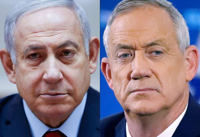 Benjamin Netanyahu, y el general israelí retirado Benny Gantz, uno de los líderes de la alianza política Azul y Blanco