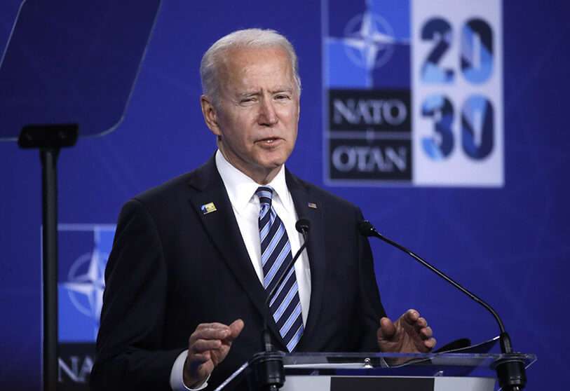 El presidente de Estados Unidos, Joe Biden, durante una conferencia de prensa durante una cumbre de la OTAN en Bruselas, el lunes 14 de junio de 2021 AP/OLIVIER HOSLET