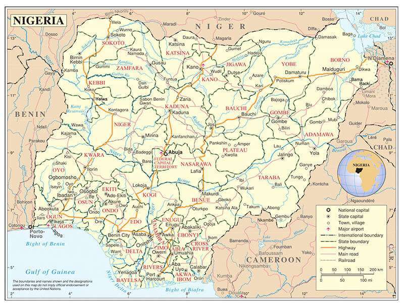 Figura 1. Mapa político de Nigeria. Fuente. Department of Peacekeeping Operations, Cartographic Section, United Nations.