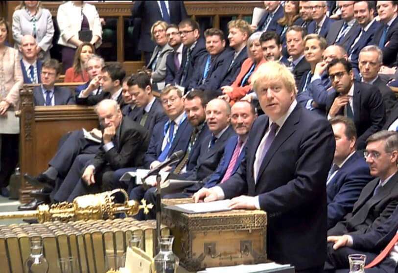 El primer ministro británico Boris Johnson hablando en la apertura de la Segunda Lectura del Proyecto de Ley Brexit de la Unión Europea (Acuerdo de Retirada) en la Cámara de los Comunes en Londres el 20 de diciembre de 2019