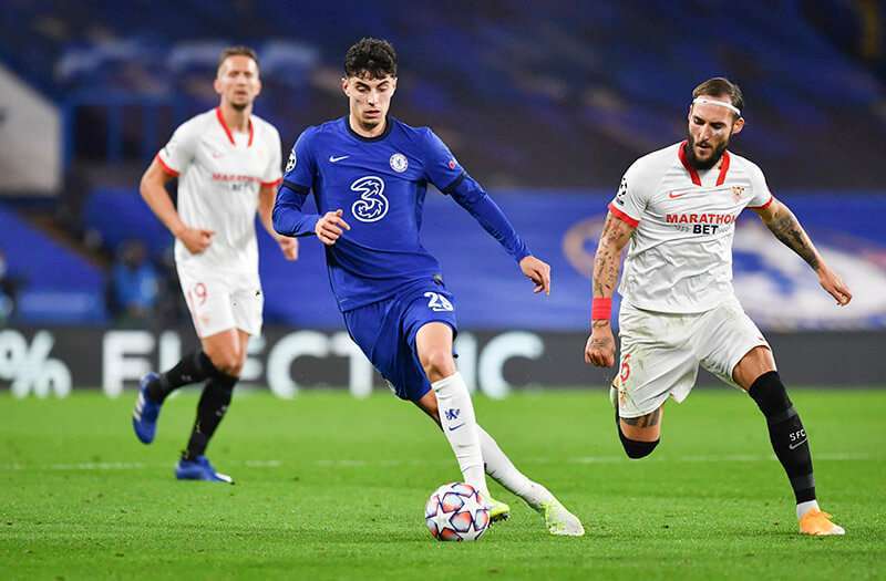 Kai Havertz del Chelsea durante el partido entre el Chelsea y el Sevilla, el 20 de octubre de 2020