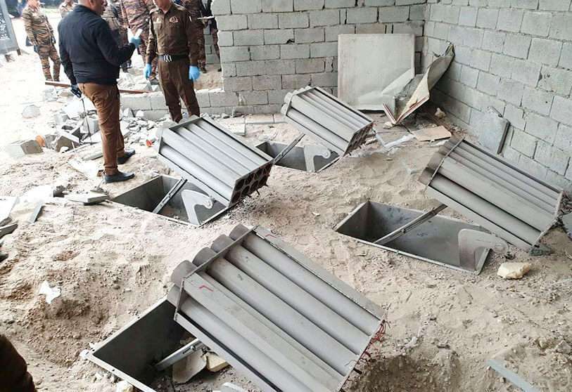 Lanzadores de cohetes Katyusha encontrados por el Ejército iraquí en Umm al-Izam, el 14 de marzo de 2020
