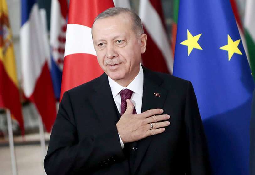 AP/VIRGINIE MAY Le président turc Recep Tayyip Erdogan au bâtiment du Conseil européen à Bruxelles
