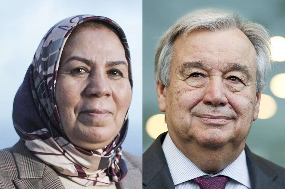Latifa Ibn Ziaten, activista marroquí-francesa, y el secretario general de la ONU, António Guterres, Premios Zayed a la Fraternidad Humana