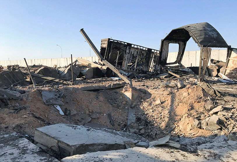 Una foto tomada el 13 de enero de 2020 muestra una vista de los daños en la base aérea militar de Ain al-Asad, que alberga a tropas estadounidenses y otras extranjeras en la provincia occidental iraquí de Anbar
