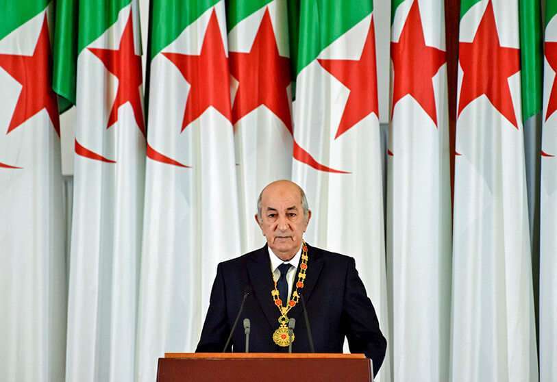 El presidente argelino Abdelmadjid Tebboune pronuncia un discurso durante la ceremonia de juramento formal en la capital Argel el 19 de diciembre de 2019