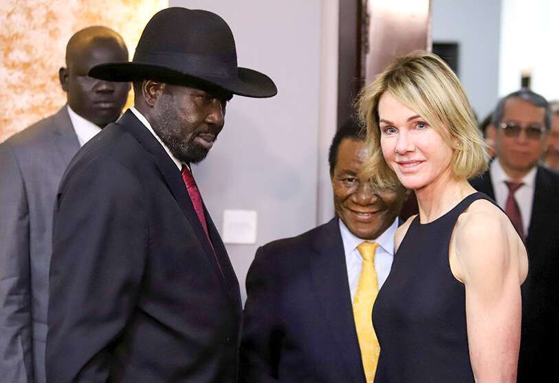 El presidente de Sudán del Sur, Salva Kiir, y la nueva embajadora de Estados Unidos ante las Naciones Unidas, Kelly Craft