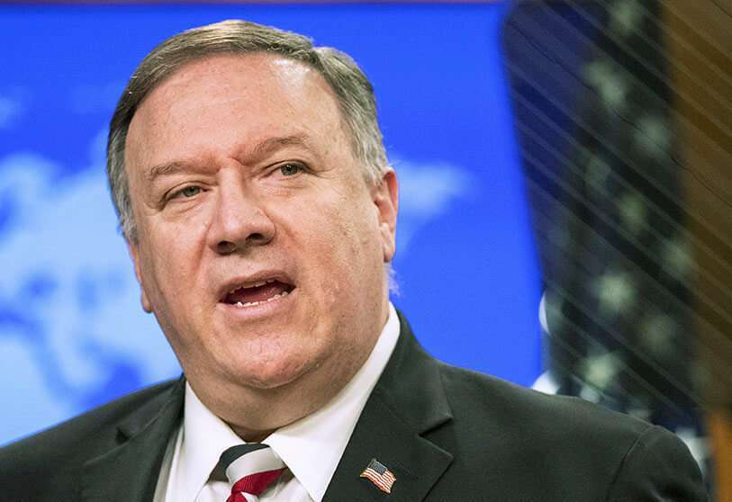 El secretario de Estado estadounidense, Mike Pompeo, durante una conferencia de prensa, en Washington el martes 17 de marzo de 2020
