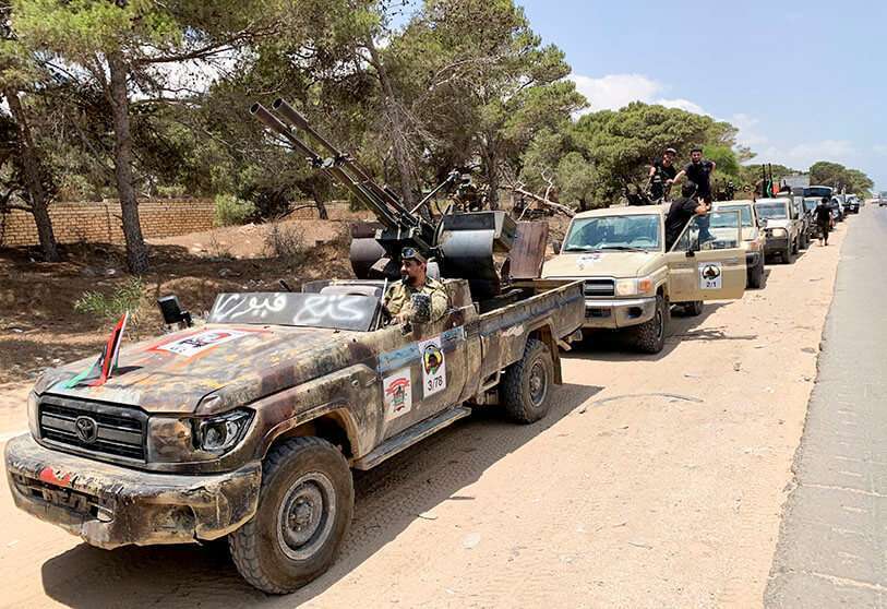 Tropas del GNA se preparan para dirigirse a Sirte en Trípoli, Libia, el 6 de julio de 2020