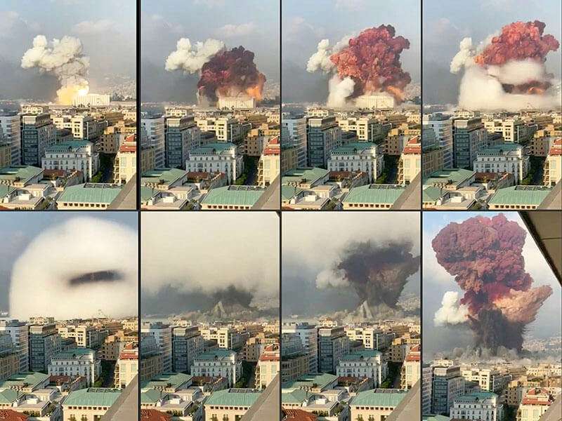 Des images d'un immeuble de bureaux alors qu'une explosion massive frappe Beyrouth
