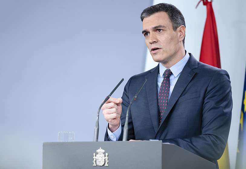 El presidente del Gobierno, Pedro Sánchez, durante una comparecencia en La Moncloa