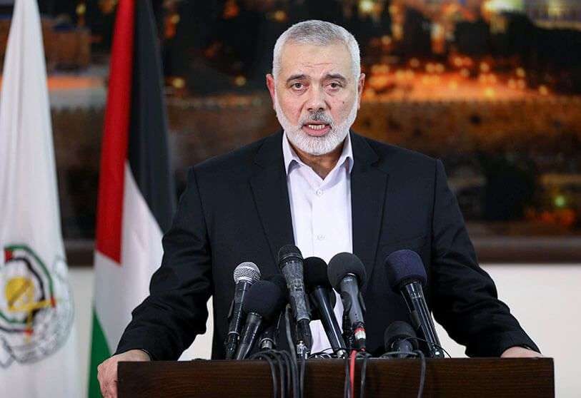 ZUMA/MAHMOUD AJJOUR - Le leader palestinien du Hamas Ismail Haniyeh s'exprime lors d'une conférence de presse dans la ville de Gaza
