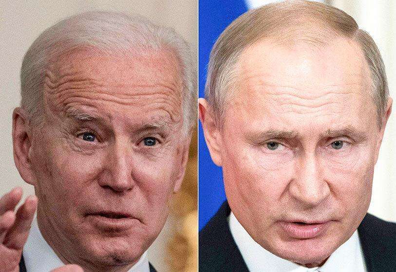 Retratos de Putin y Biden