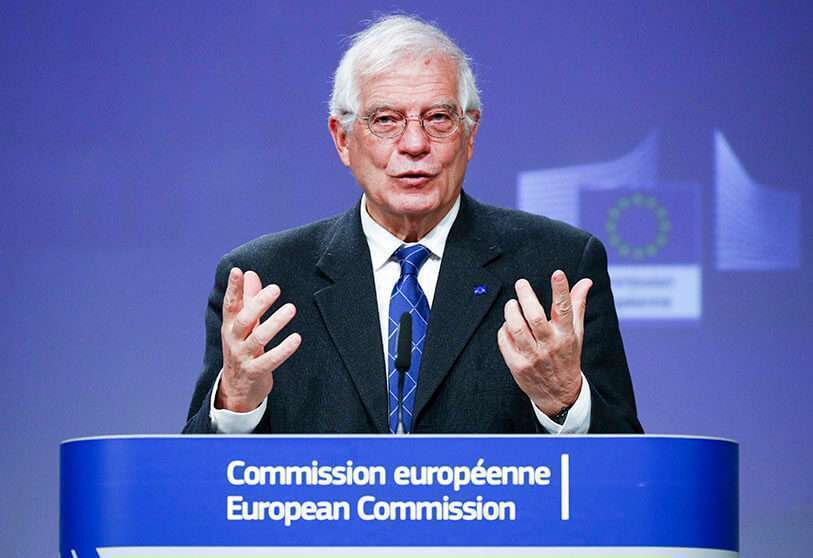 Josep Borrell, alto Representante de la Unión Europea para Asuntos Exteriores y Política de Seguridad y vicepresidente de la Comisión Europea en una conferencia de prensa virtual sobre la aprobación de la Operación “Irini”, el 31 de marzo de 2020
