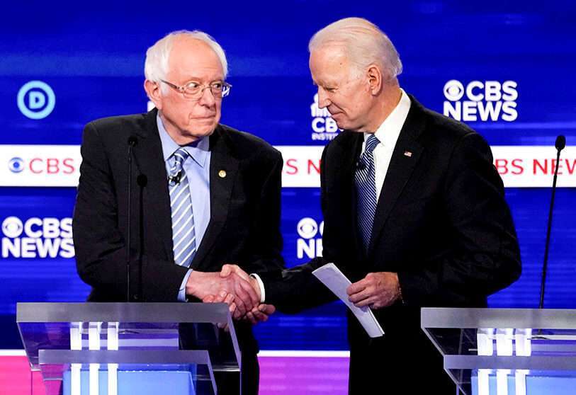 Los candidatos presidenciales del Partido Demócrata de Estados Unidos, el senador Bernie Sanders, y el exvicepresidente Joe Biden