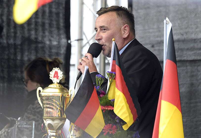 Lutz Bachmann, el fundador de PEGIDA, celebra el quinto aniversario del movimiento en Dresde