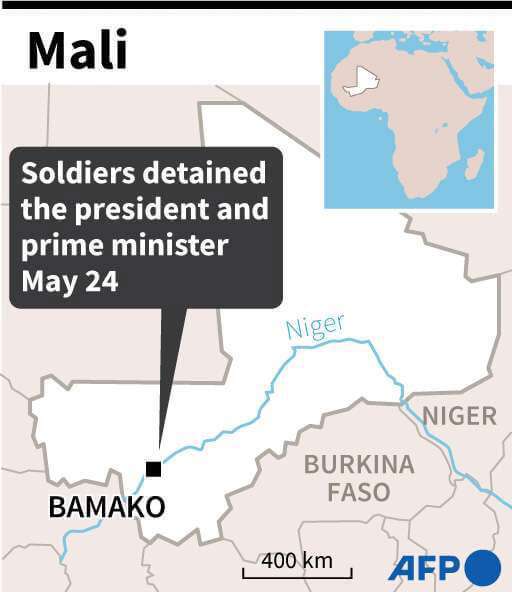 Mapa de Malí en el que se localiza la capital, Bamako, donde los soldados detuvieron al presidente y al primer ministro el lunes AFP/AFP