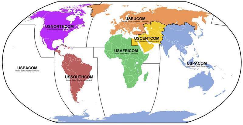 Distribución geográfica de los diferentes mandos estratégicos estadounidenses