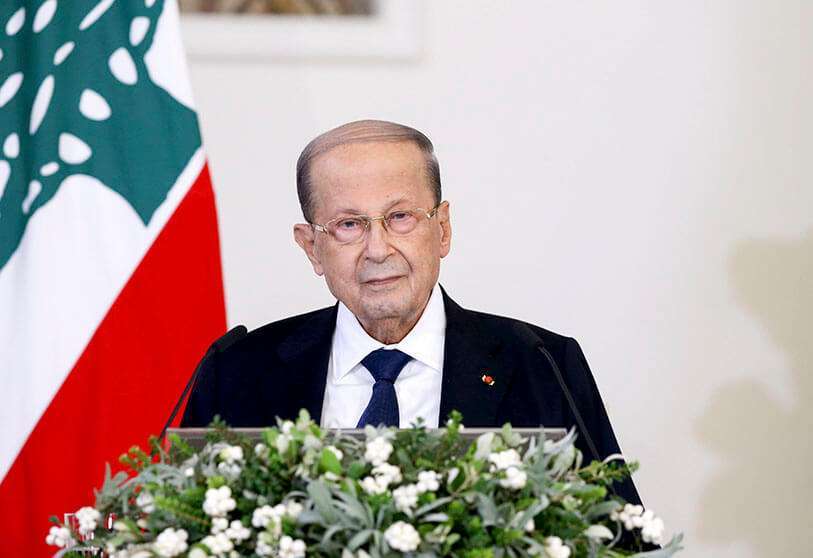 El presidente libanés Michel Aoun, urante una rueda de prensa en el Palacio Presidencial de Baabda PHOTO/DALATI & NOHRA