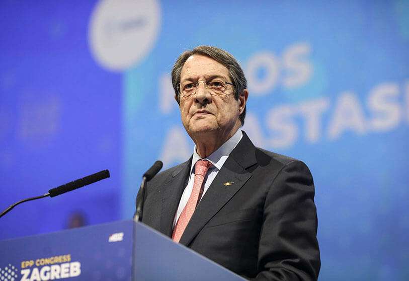 El presidente de Chipre, Nicos Anastasiades, habla durante el congreso del Partido Popular Europeo (PPE) en Zagreb