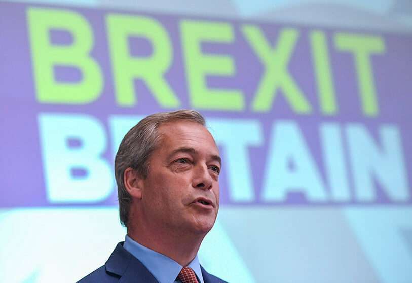 Nigel Farage, leader du Parti de l'indépendance du Royaume-Uni (UKIP), prononce un discours à Londres le 4 juillet 2016