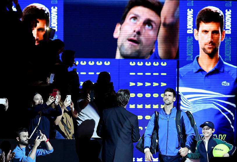The O2, Londres, Gran Bretaña - 14 de noviembre de 2019 El serbio Novak Djokovic se retira antes de su partido de la fase de grupos contra el suizo Roger Federer