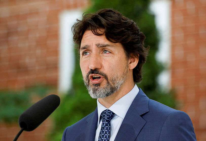 El primer ministro del Canadá, Justin Trudeau, asiste a una conferencia de prensa en Rideau Cottage