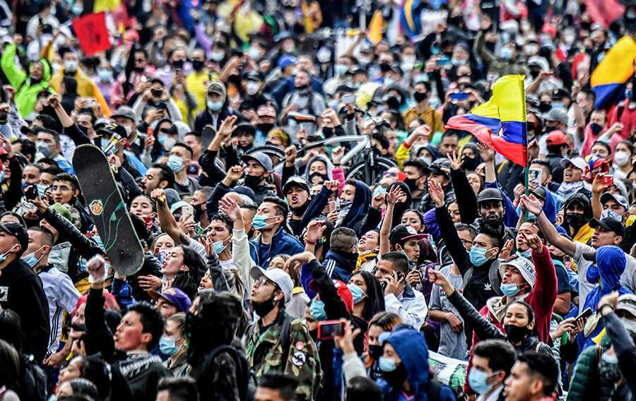 Manifestación contra la reforma tributaria propuesta por el presidente colombiano Iván Duque, en Bogotá, el 28 de abril de 2021