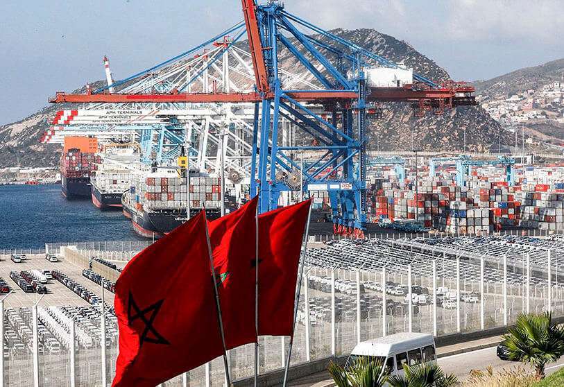 PHOTO/AFP - This photograph, taken on June 28, 2019, shows a view of the container cranes at Terminal I of the Port of Tangier Med in the city of Tangier, in the north.