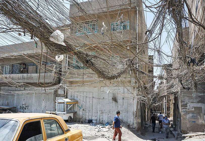 Cables eléctricos en la zona de Syed Sultan Ali de la capital Bagdad, el 13 de julio de 2020