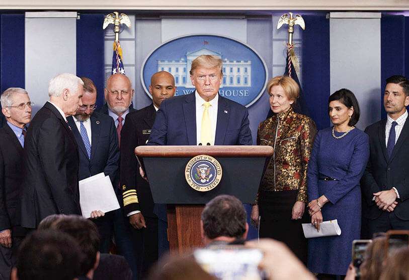 El presidente Donald Trump, en una rueda de prensa sobre el coronavirus, el 9 de marzo de 2020