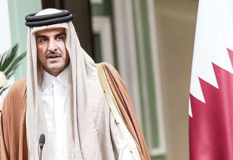 El Emir de Qatar Tamim bin Hamad al-Thani en una conferencia de prensa en el Palacio de Sa'dabad