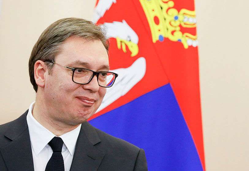El presidente serbio Aleksandar Vucic asiste a una conferencia de prensa en Sochi, Rusia, el 4 de diciembre de 2019