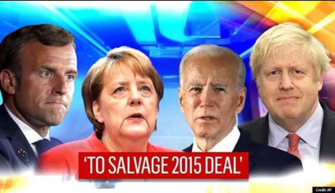 Figura 2. Imagen de los líderes europeos junto al presidente Biden para salvar el acuerdo nuclear. Fuente. “Iran Nuclear Deal: UK, France, Germany, US Diplomats To Hold Talks On JCPOA Revival”, Republicworld.com, 18th February, 2021. Disponible en: https://www.republicworld.com/world-news/rest-of-the-world-news/iran-nuclear- deal-uk-france-germany-us-diplomats-to-hold-talks-on-jcpoa-revival.html (Consultado 25/04/2021).