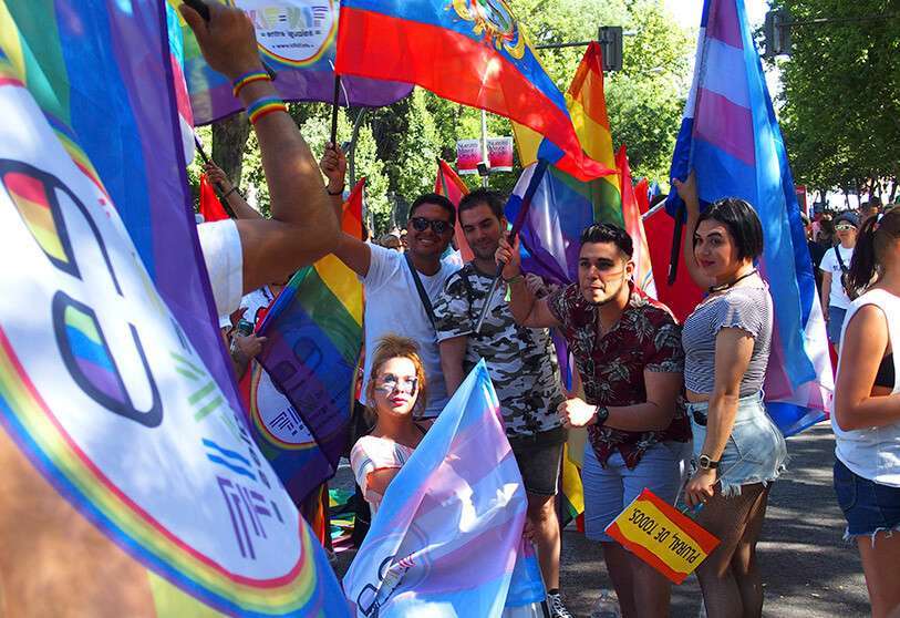 Refugiados LGTB durante la celebración del Día Internacional del Orgullo LGTB en Madrid